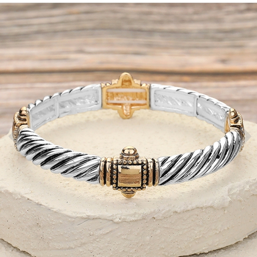 Western Stretch Elegant Gold and Silver Tone Women's Bracelet